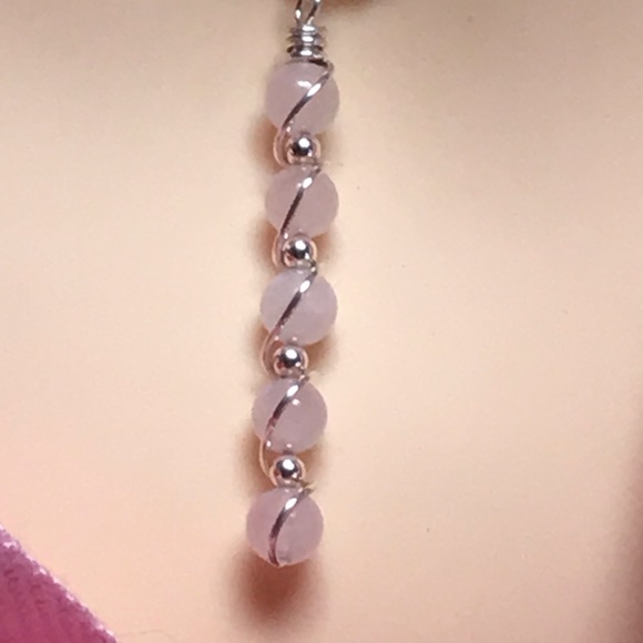 Rose Quartz Necklace- Sterling Silver Rose Quartz Y Necklace - Hand Crafted - Picture 5 of 6